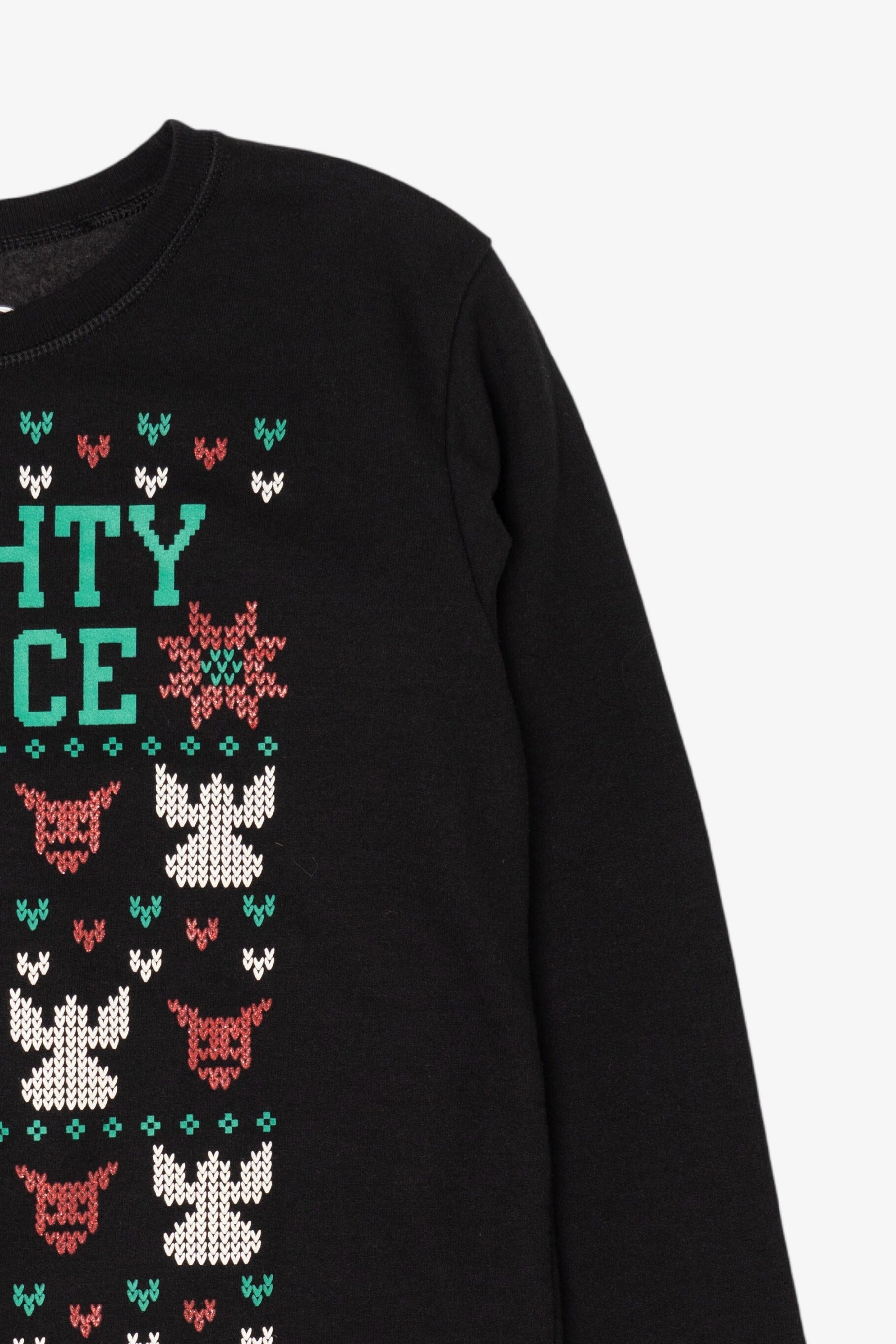 Black Hanes "Naughty Or Nice" Pixel Ugly Christmas Sweatshirt (2010s)