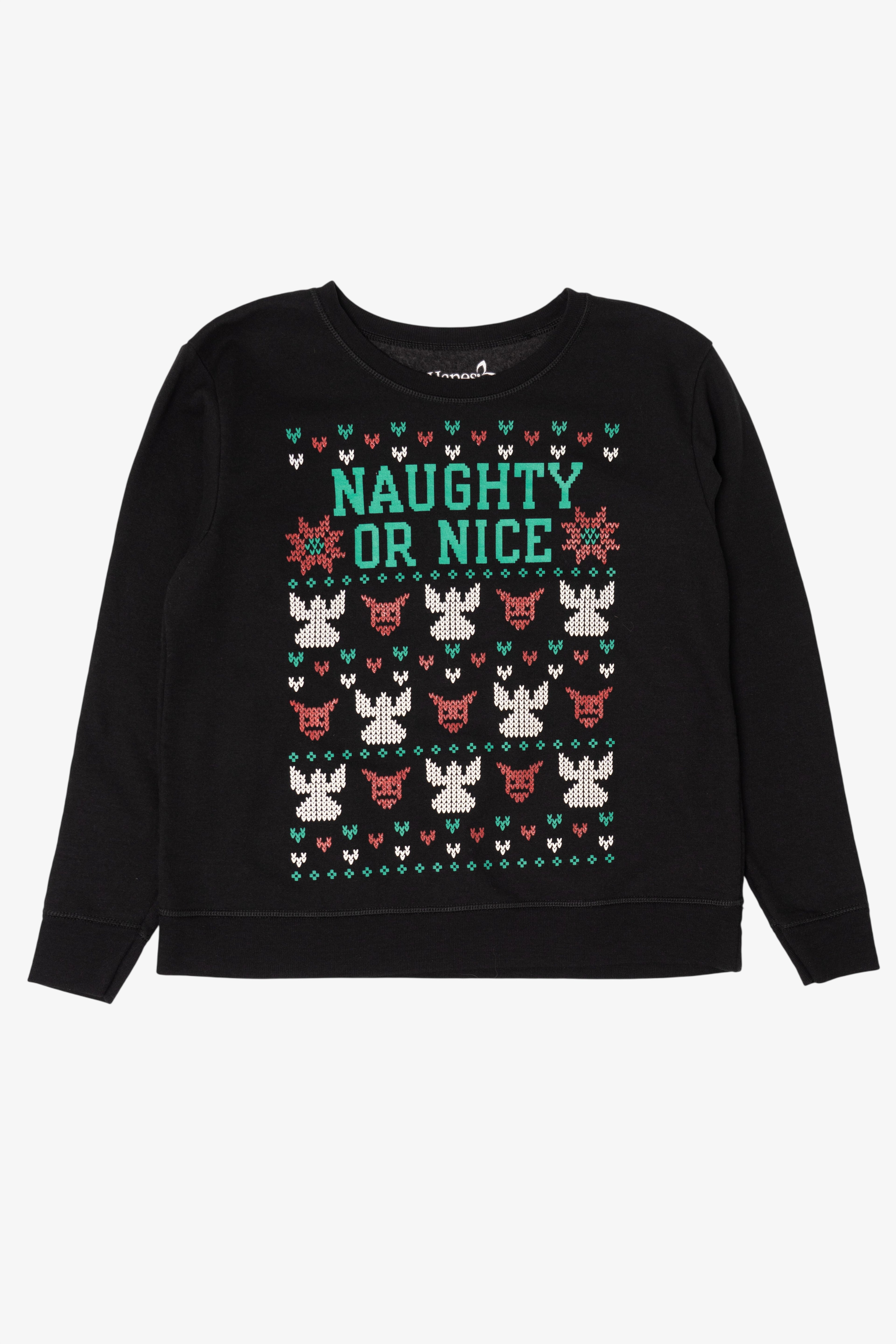 Black Hanes "Naughty Or Nice" Pixel Ugly Christmas Sweatshirt (2010s)