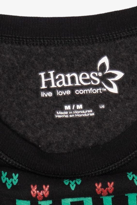 Black Hanes "Naughty Or Nice" Pixel Ugly Christmas Sweatshirt (2010s)