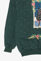 Vintage Hunter Green Spumoni Cats In Window Ugly Christmas Sweatshirt (1990s)