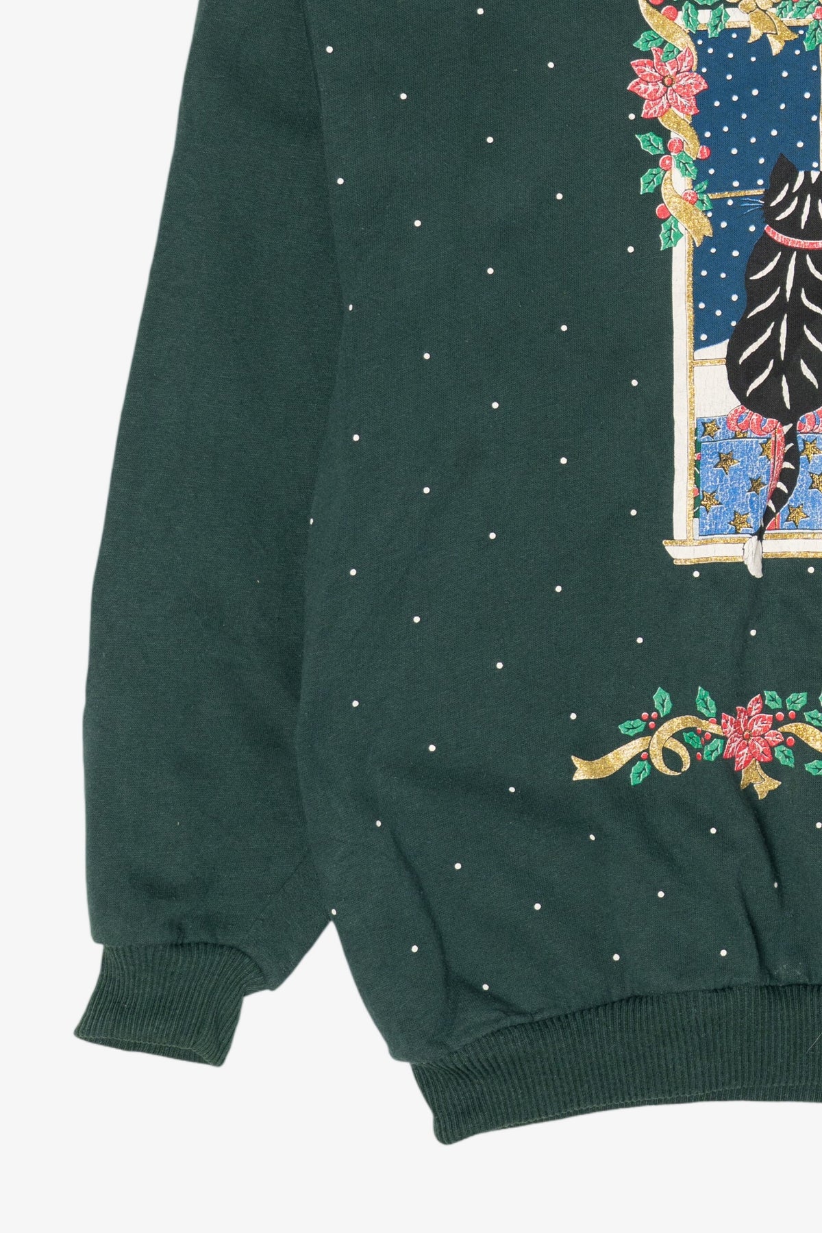 Vintage Hunter Green Spumoni Cats In Window Ugly Christmas Sweatshirt (1990s)