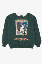 Vintage Hunter Green Spumoni Cats In Window Ugly Christmas Sweatshirt (1990s)