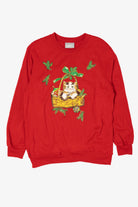 Vintage Red Blair Cat In Basket Ugly Christmas Sweatshirt (1990s)