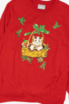 Vintage Red Blair Cat In Basket Ugly Christmas Sweatshirt (1990s)