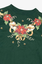 Vintage Green Blair Bells And Poinsettias Ugly Christmas Sweatshirt (1990s)
