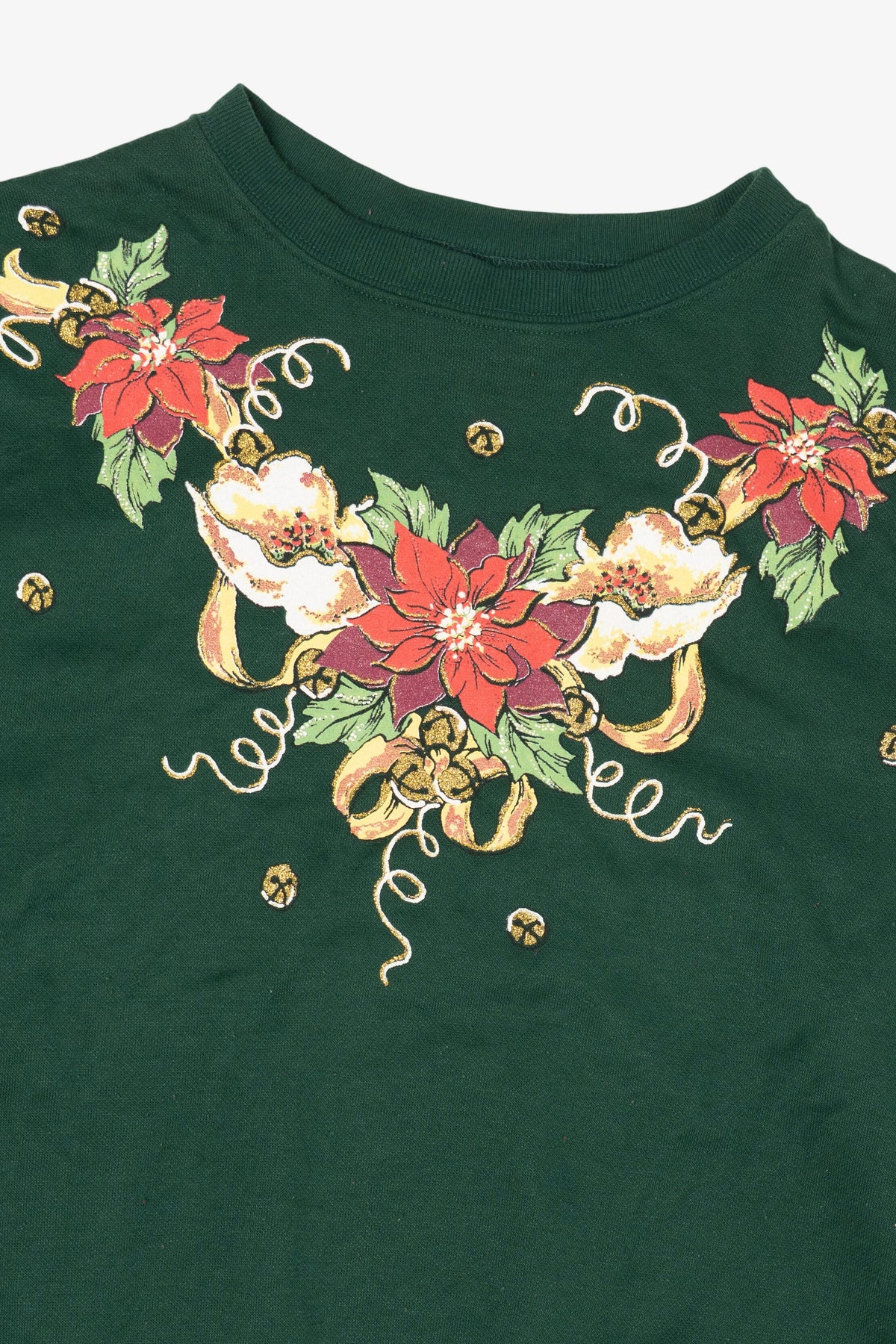 Vintage Green Blair Bells And Poinsettias Ugly Christmas Sweatshirt (1990s)