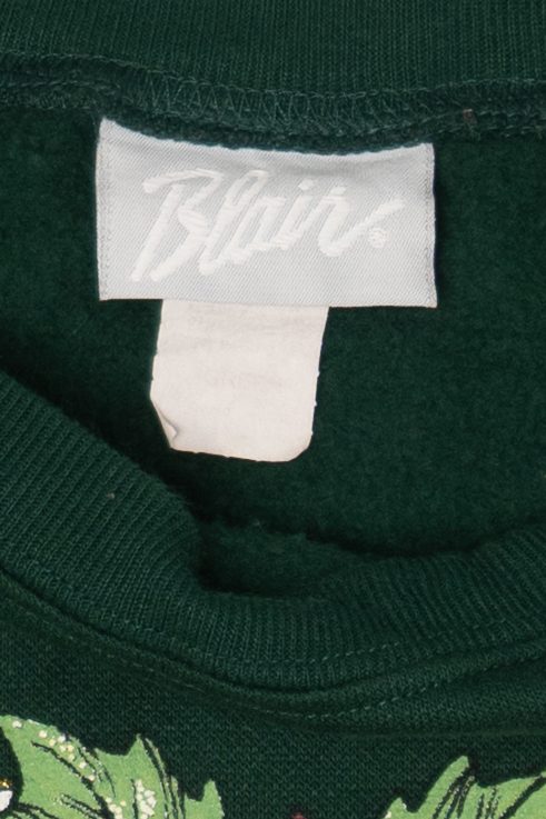Vintage Green Blair Bells And Poinsettias Ugly Christmas Sweatshirt (1990s)