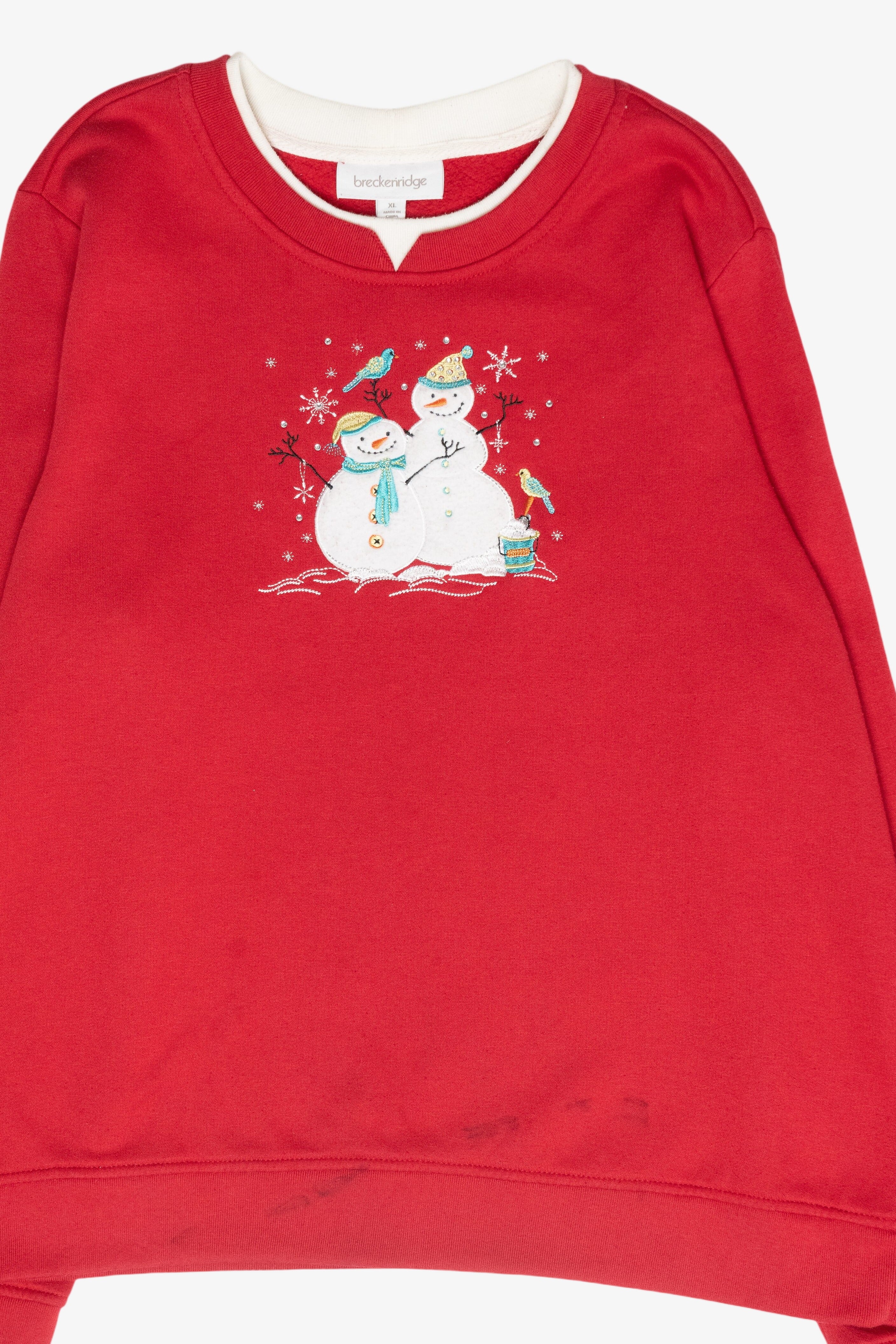 Bird Watching Snowmen Vintage Ugly Christmas Sweatshirt (2000s)
