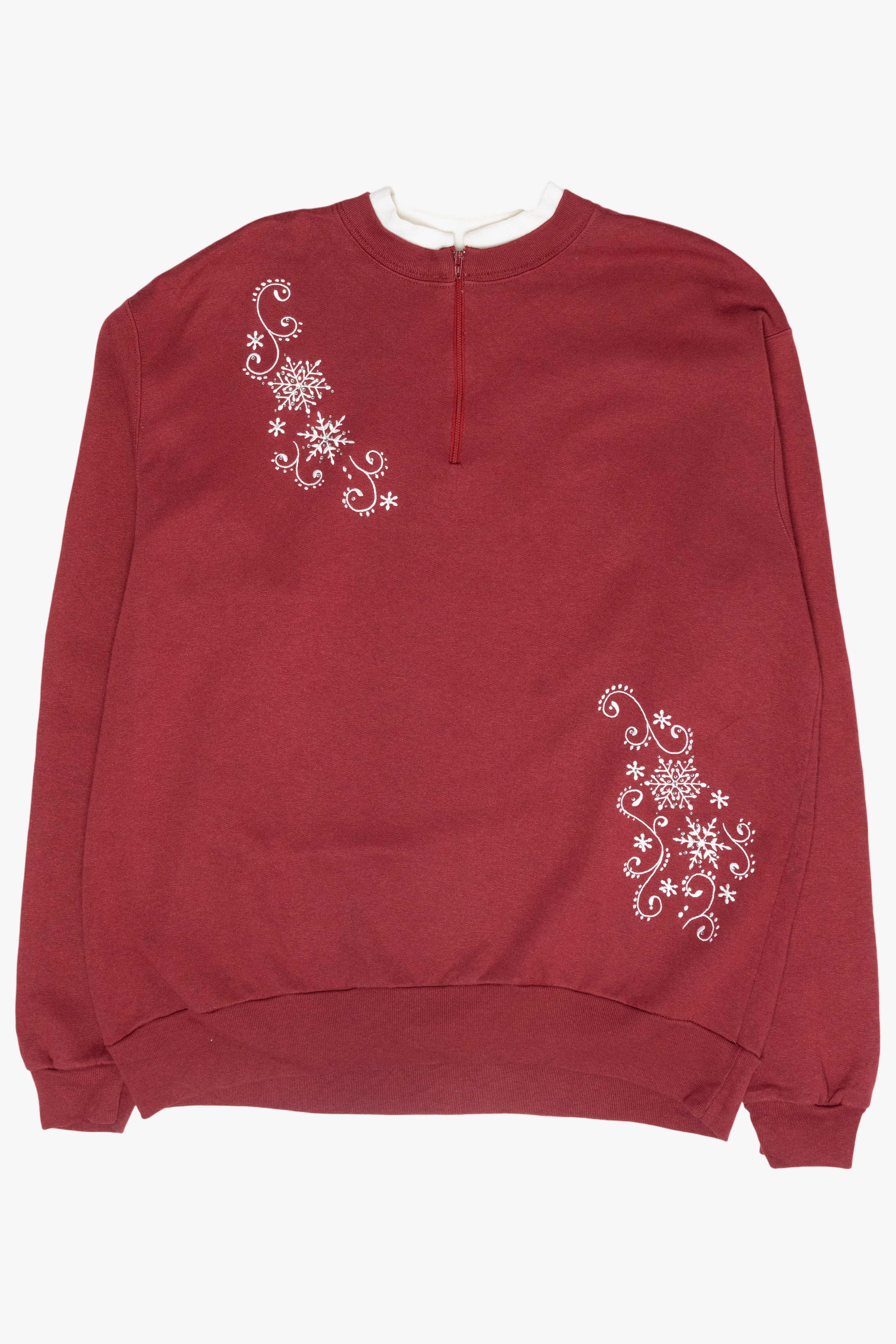 Snowflakes Vintage Ugly Christmas Partial Zip Sweatshirt (1990s)