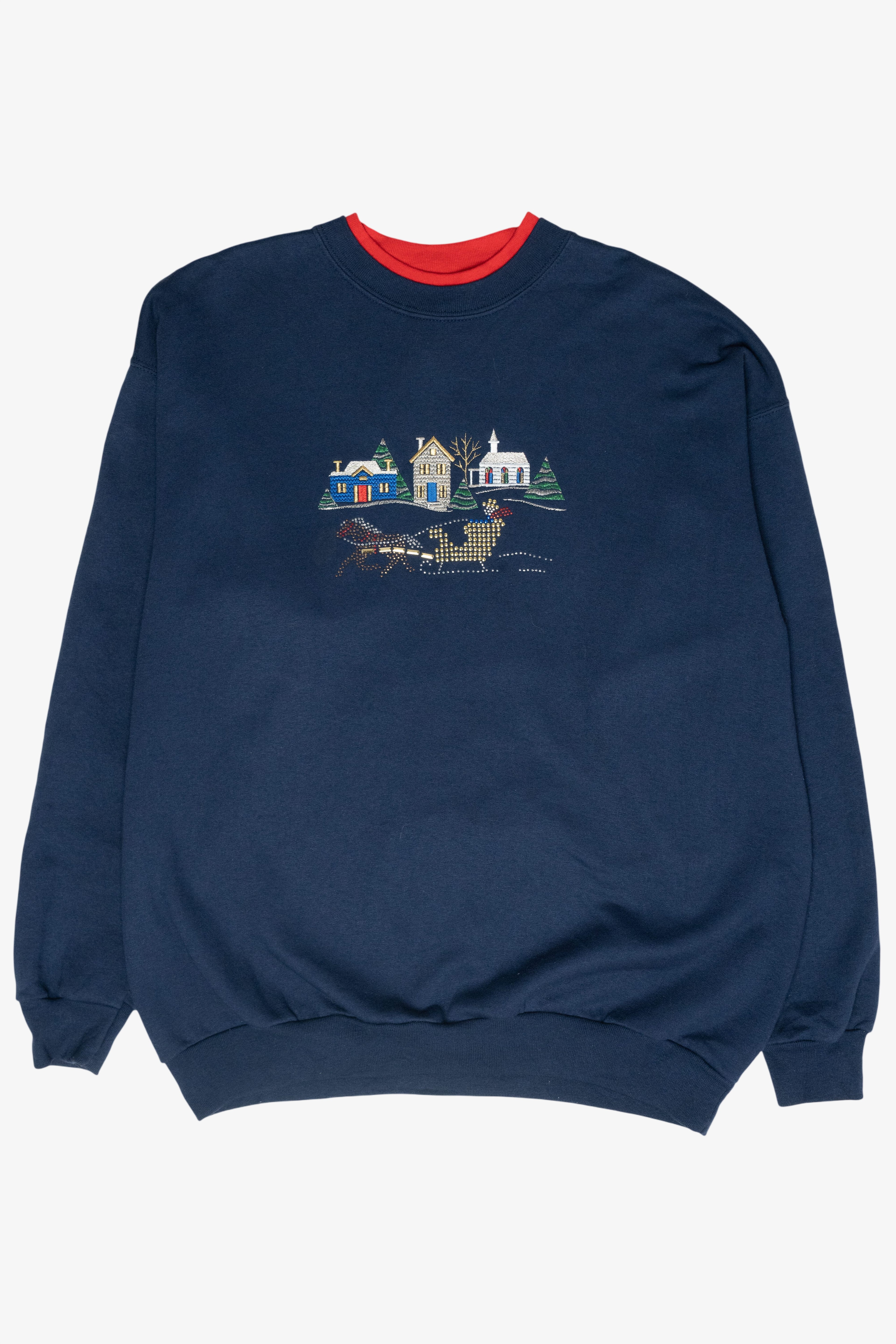 Cozy Winter Village Ugly Vintage Christmas Sweatshirt (1980s)