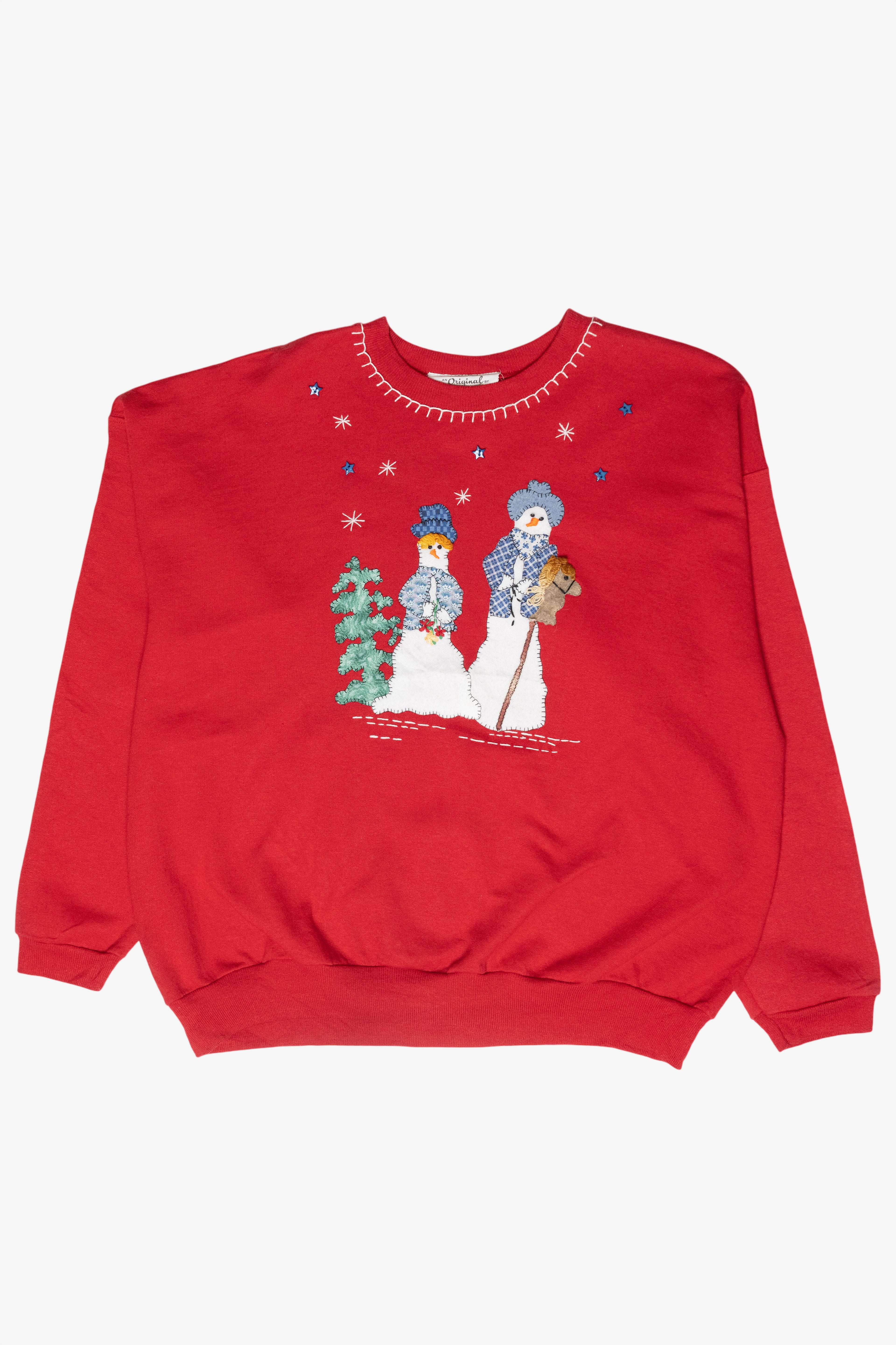 Snowmen Handmade Vintage Ugly Christmas Sweatshirt (1990s)