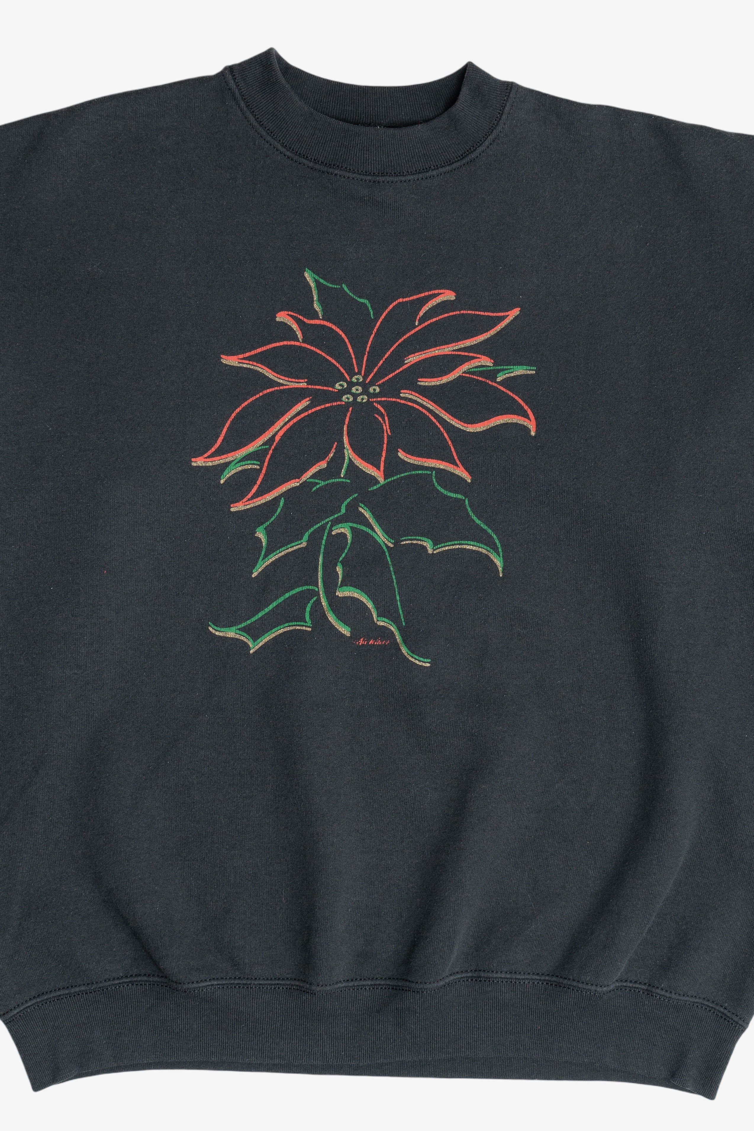 Vintage Poinsettia Flower Illustration Ugly Christmas Sweatshirt (1990s)