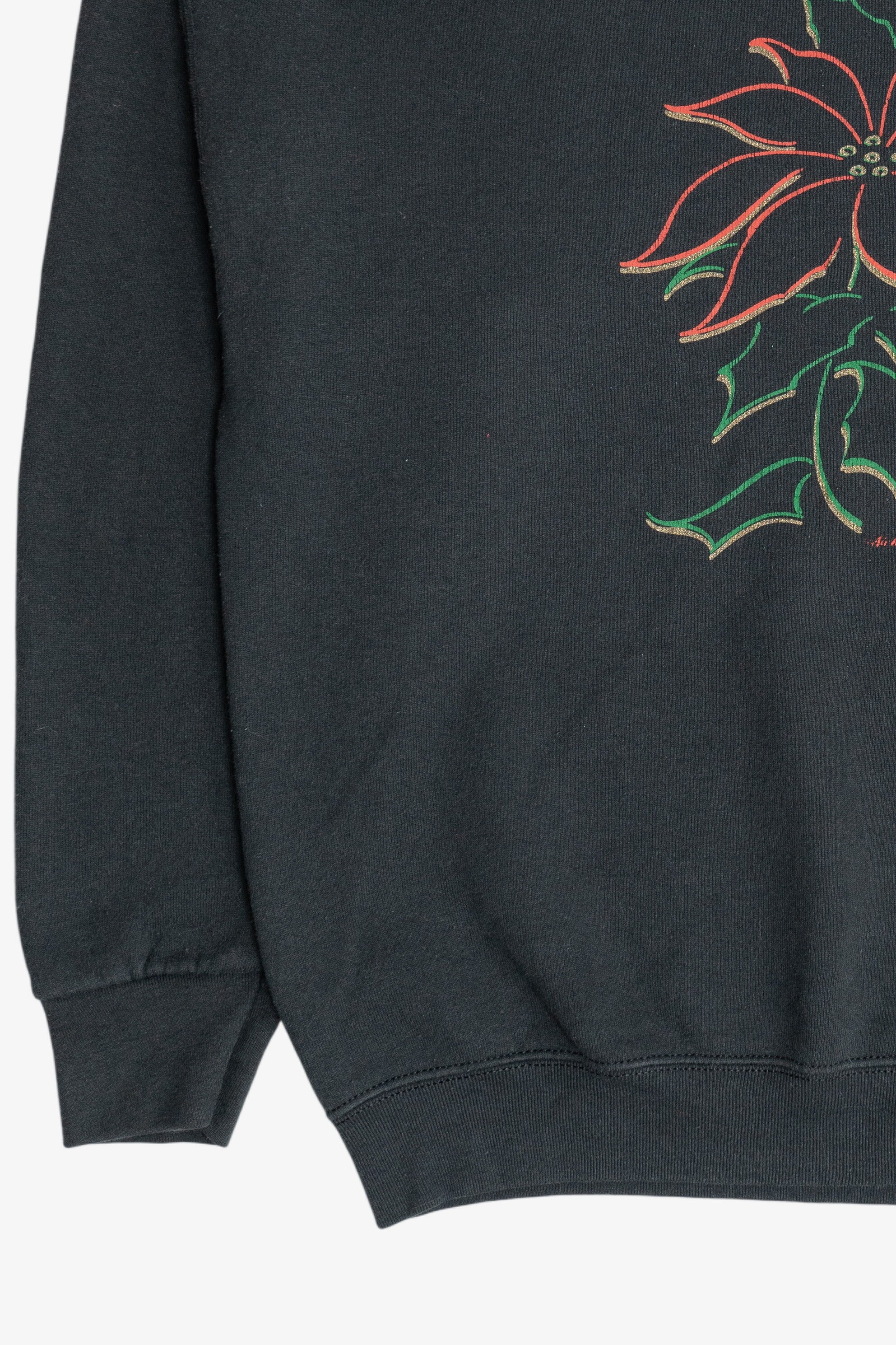 Vintage Poinsettia Flower Illustration Ugly Christmas Sweatshirt (1990s)