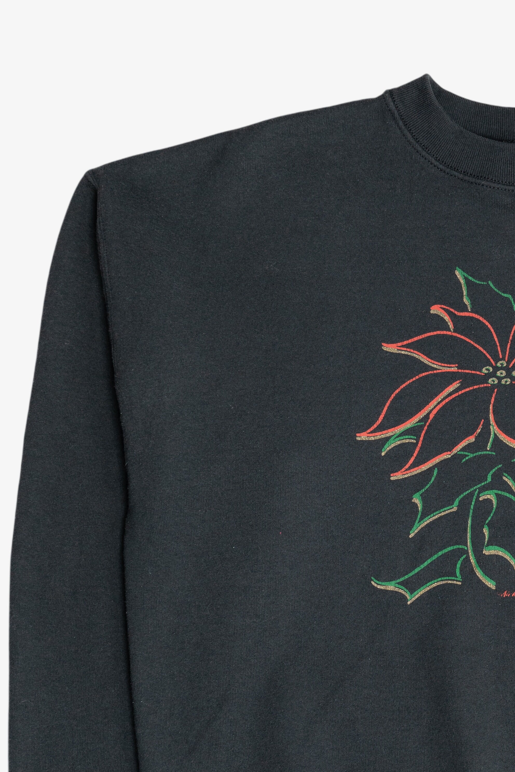 Vintage Poinsettia Flower Illustration Ugly Christmas Sweatshirt (1990s)