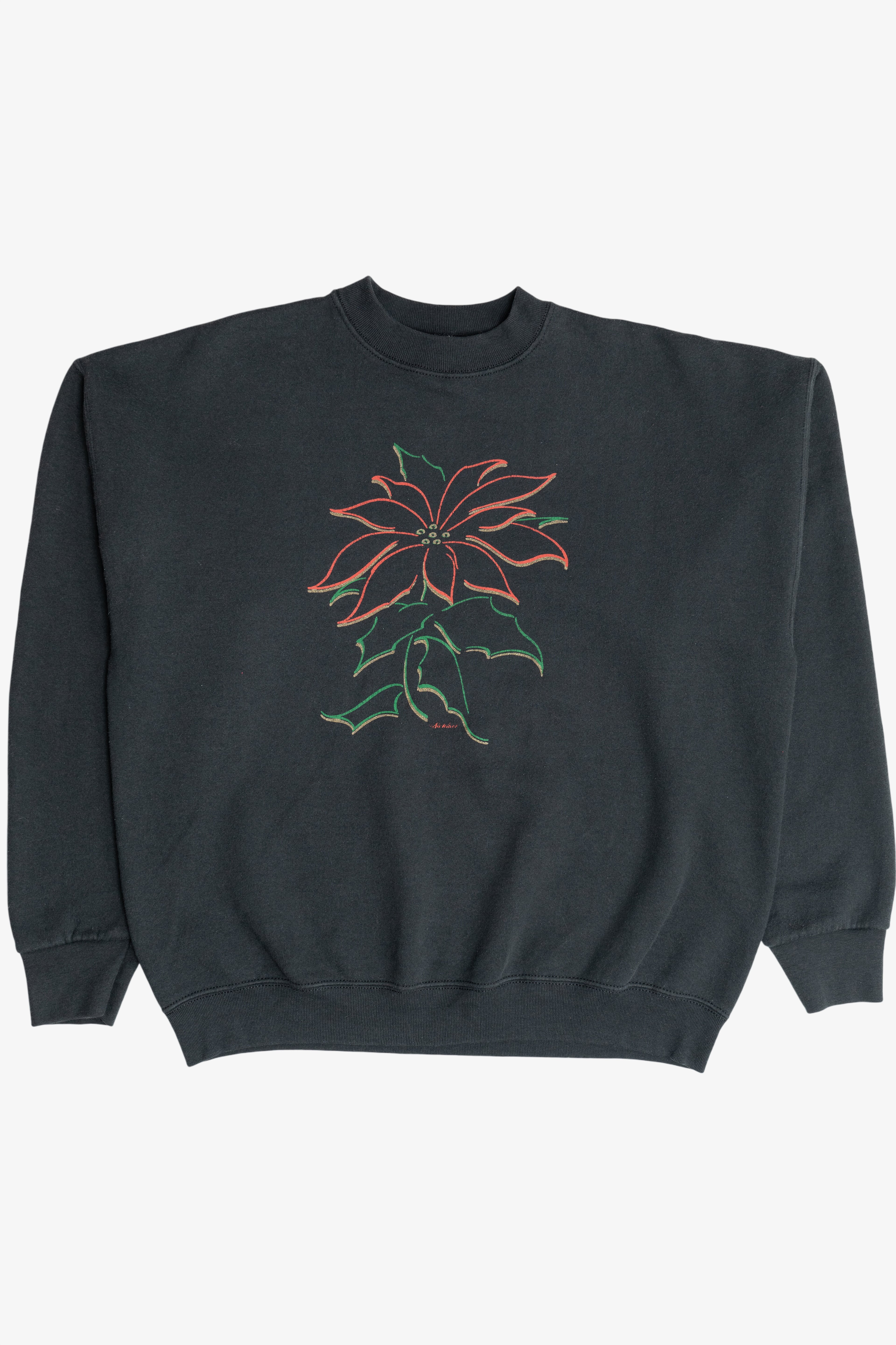 Vintage Poinsettia Flower Illustration Ugly Christmas Sweatshirt (1990s)