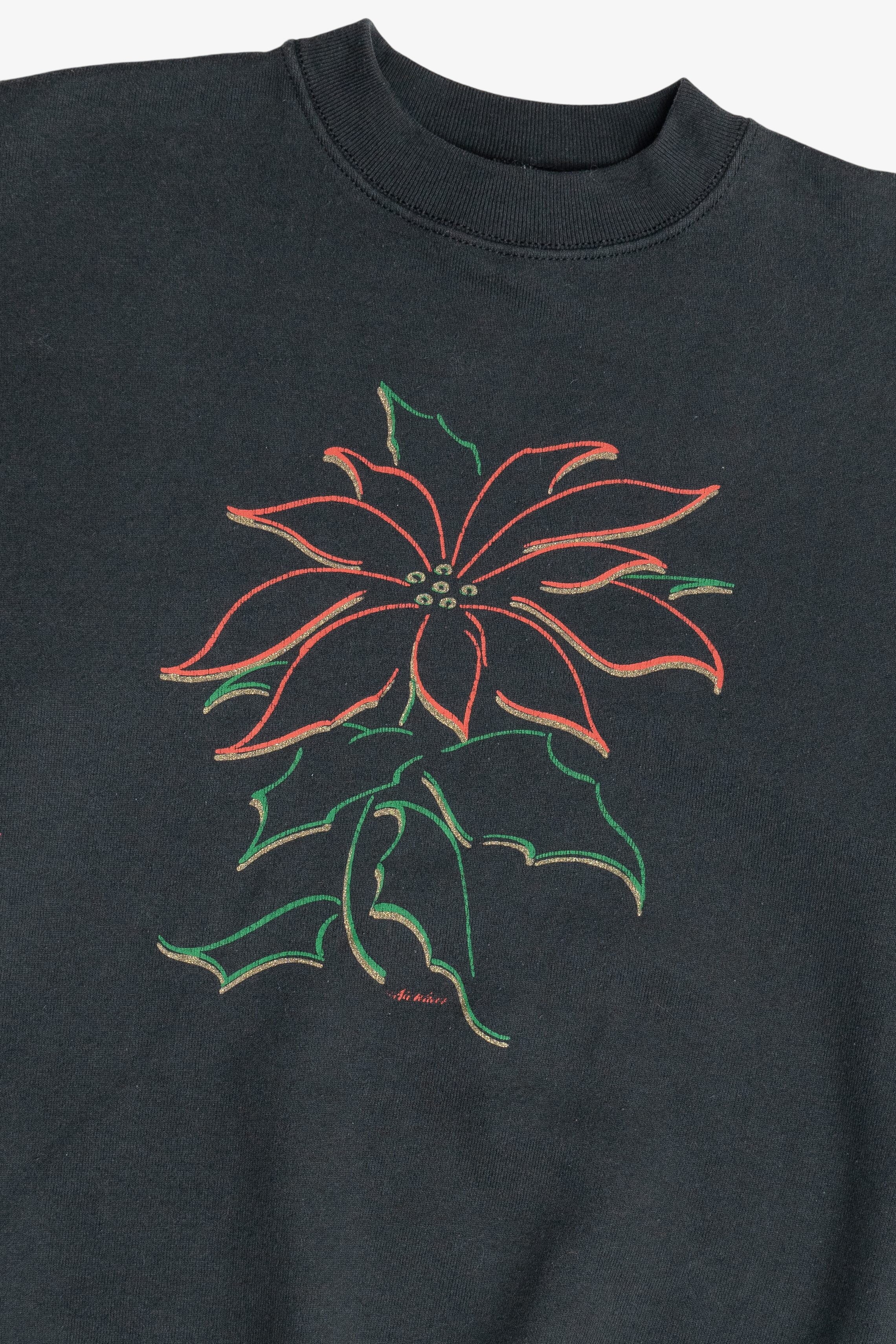 Vintage Poinsettia Flower Illustration Ugly Christmas Sweatshirt (1990s)