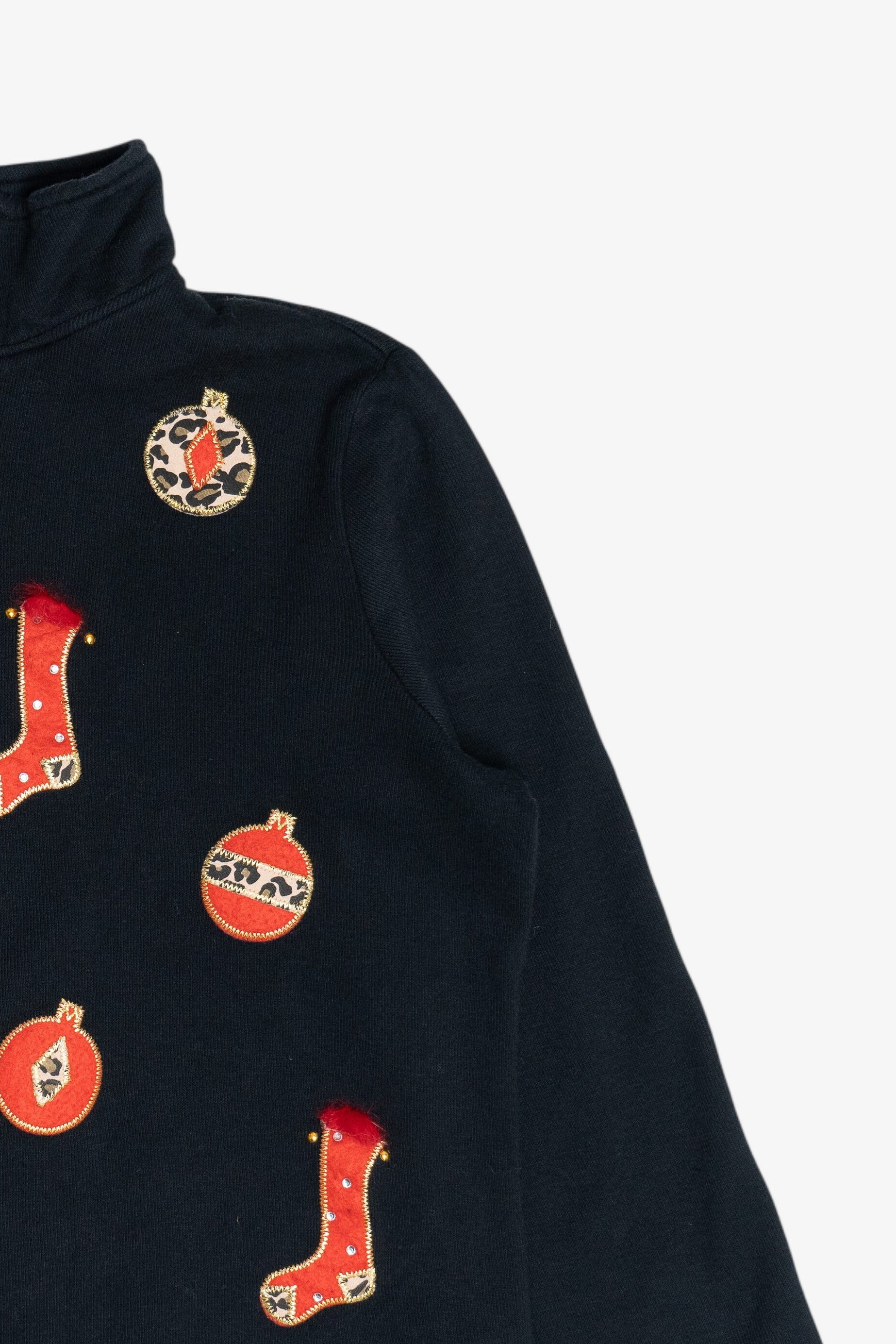 Vintage Cheetah Print Details Mockneck Zip-Up Ugly Christmas Sweater (2000s)