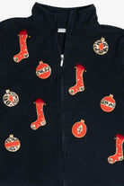 Vintage Cheetah Print Details Mockneck Zip-Up Ugly Christmas Sweater (2000s)