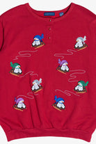 Vintage Sledding Snowmen Three Button Ugly Christmas Sweatshirt (1990s)