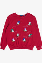 Vintage Sledding Snowmen Three Button Ugly Christmas Sweatshirt (1990s)