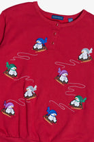 Vintage Sledding Snowmen Three Button Ugly Christmas Sweatshirt (1990s)