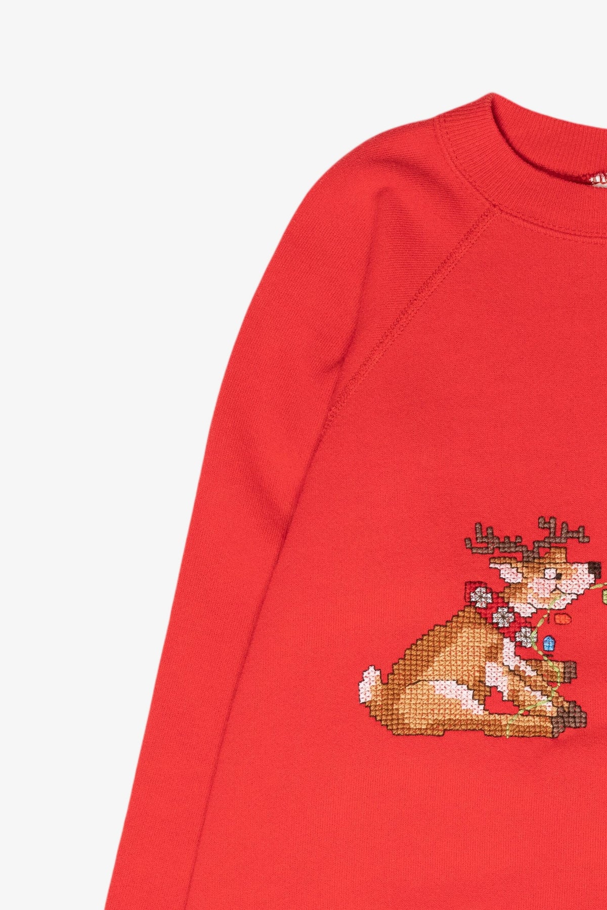 Handmade Cross-Stitched Reindeer Vintage Ugly Christmas Sweatshirt (2000s)