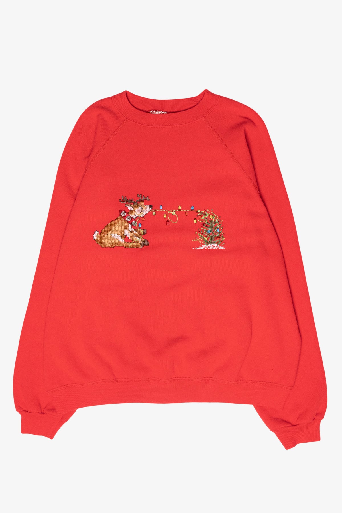 Handmade Cross-Stitched Reindeer Vintage Ugly Christmas Sweatshirt (2000s)