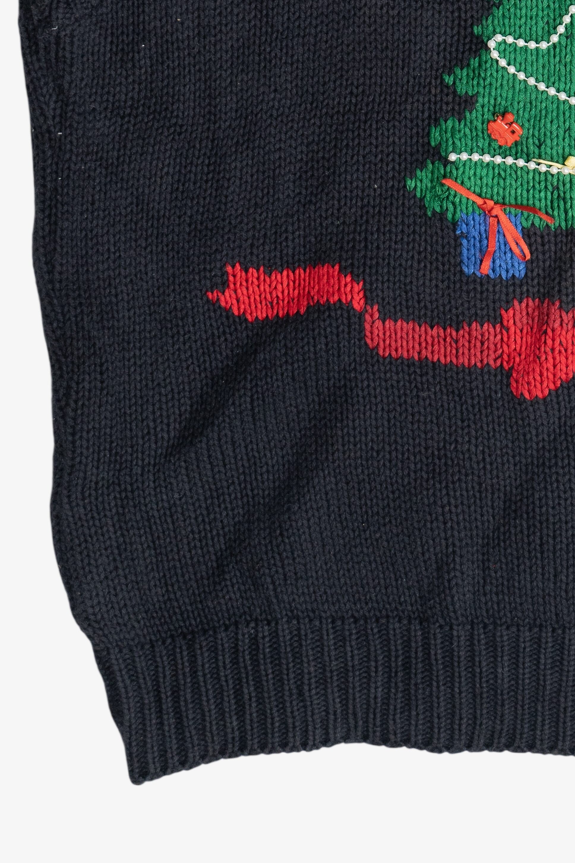 Vintage Black Stitch Knits Bows & Tree Ugly Christmas Sweater Vest (1980s)