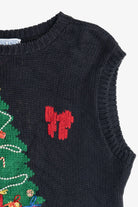Vintage Black Stitch Knits Bows & Tree Ugly Christmas Sweater Vest (1980s)