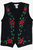 Vintage Victoria Jones Embroidered Poinsettias Ugly Christmas Vest (1990s)