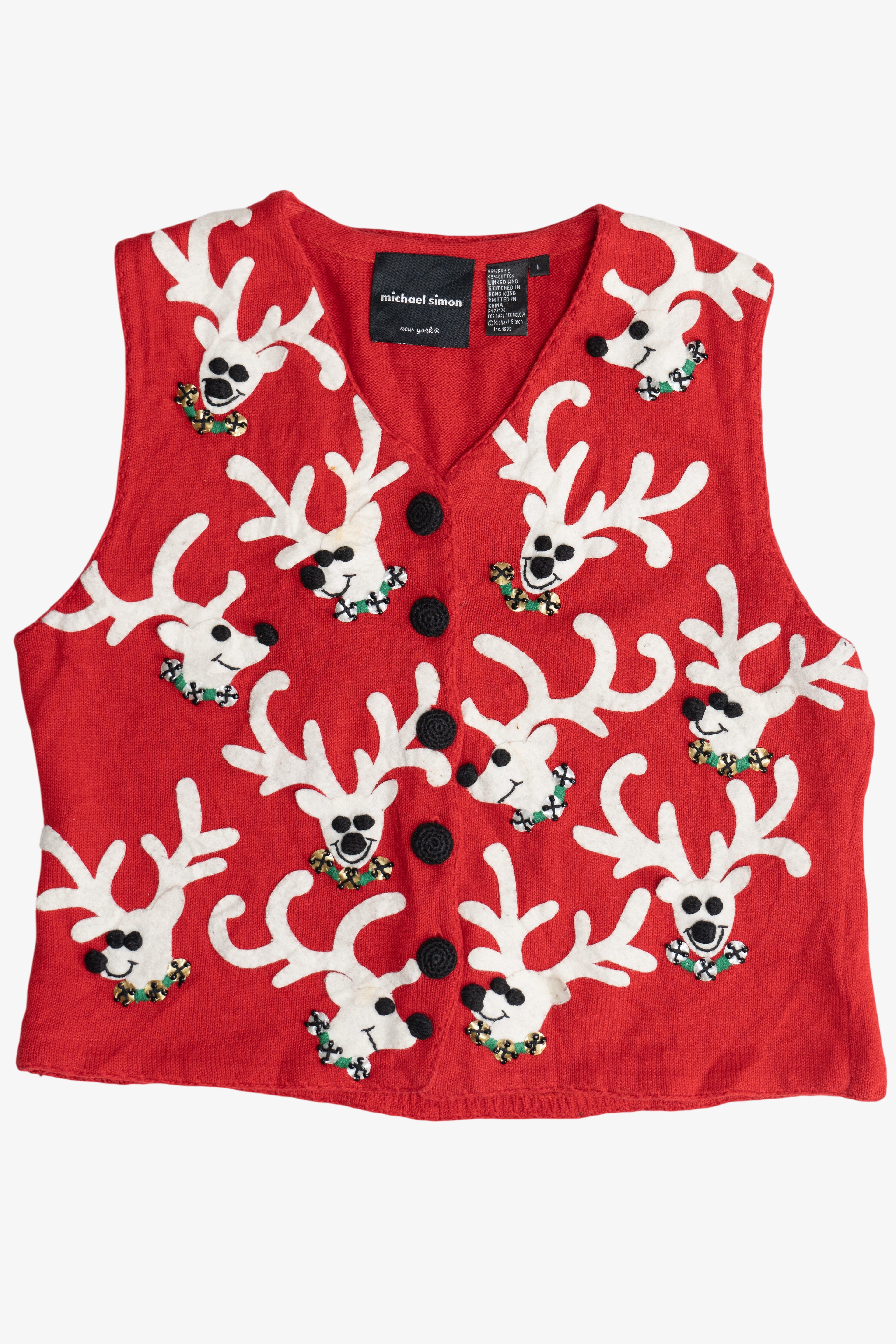 Vintage Michael Simon Reindeer Applique Ugly Christmas Vest (2000s)
