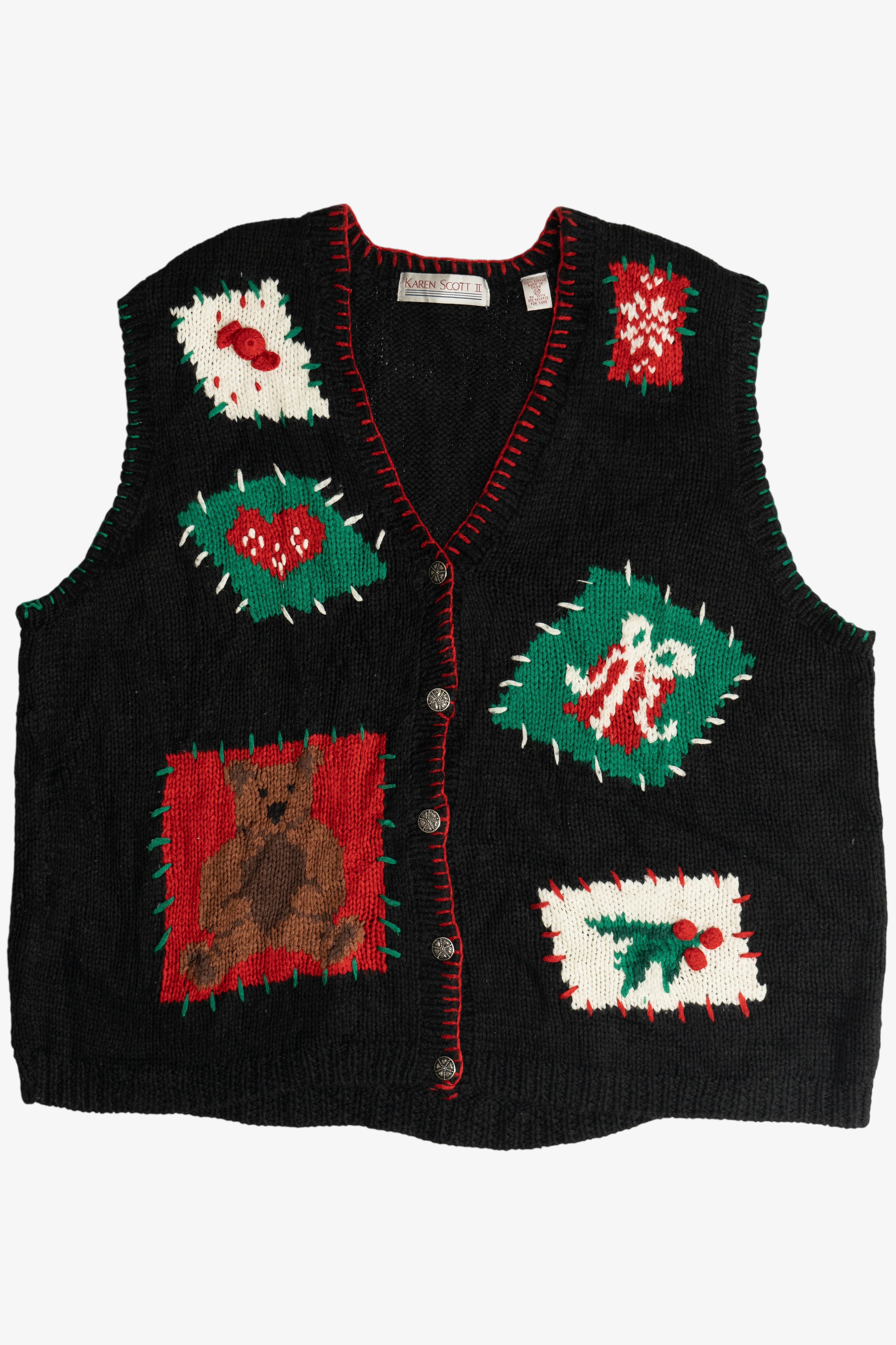Vintage Karen Scott II Teddy Bear Ugly Christmas Vest (1990s)
