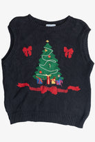 Vintage Black Stitch Knits Bows & Tree Ugly Christmas Sweater Vest (1980s)