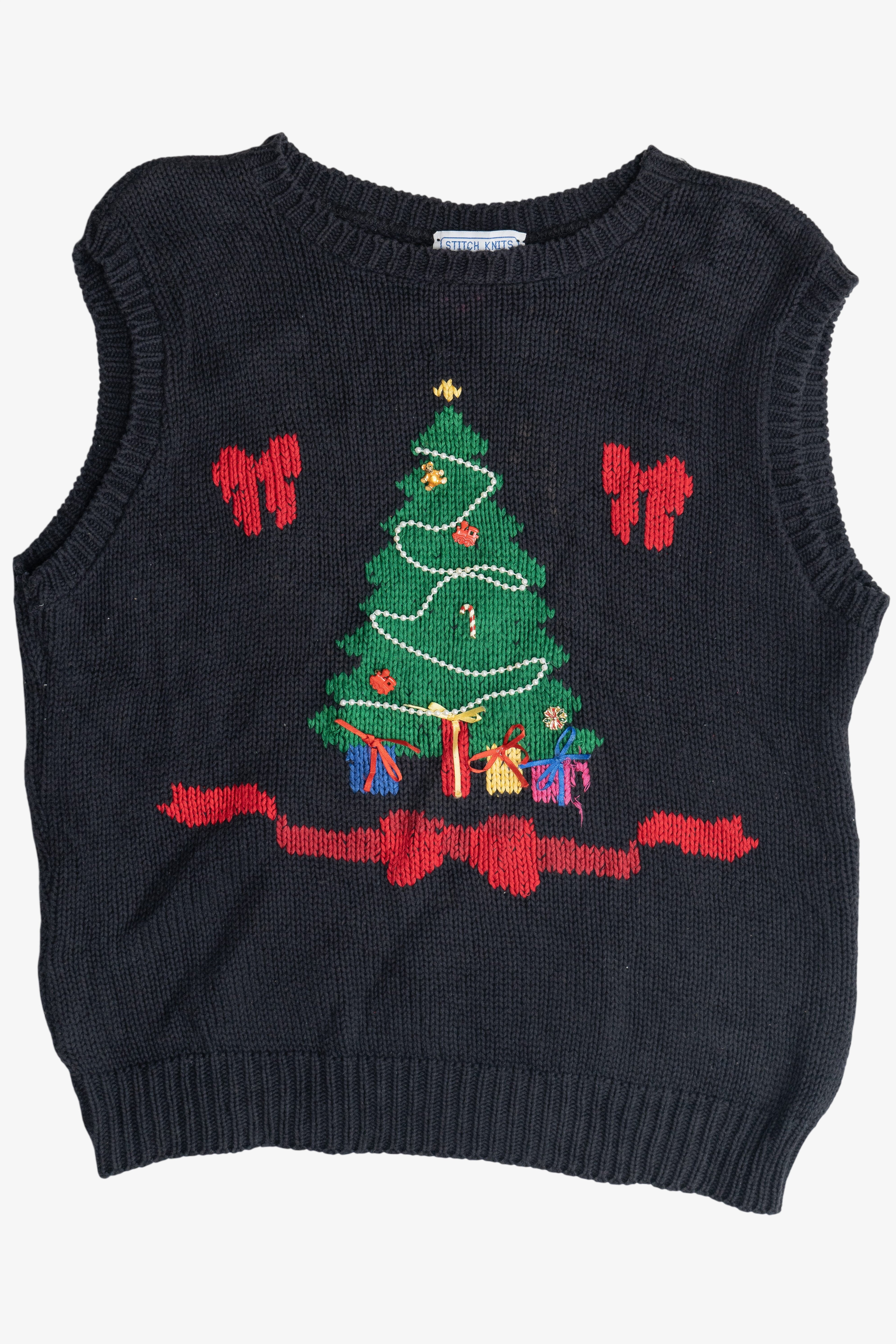 Vintage Black Stitch Knits Bows & Tree Ugly Christmas Sweater Vest (1980s)