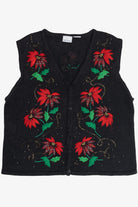 Vintage Bobbie Brooks Plaid Poinsettia Ugly Christmas Vest (1990s)