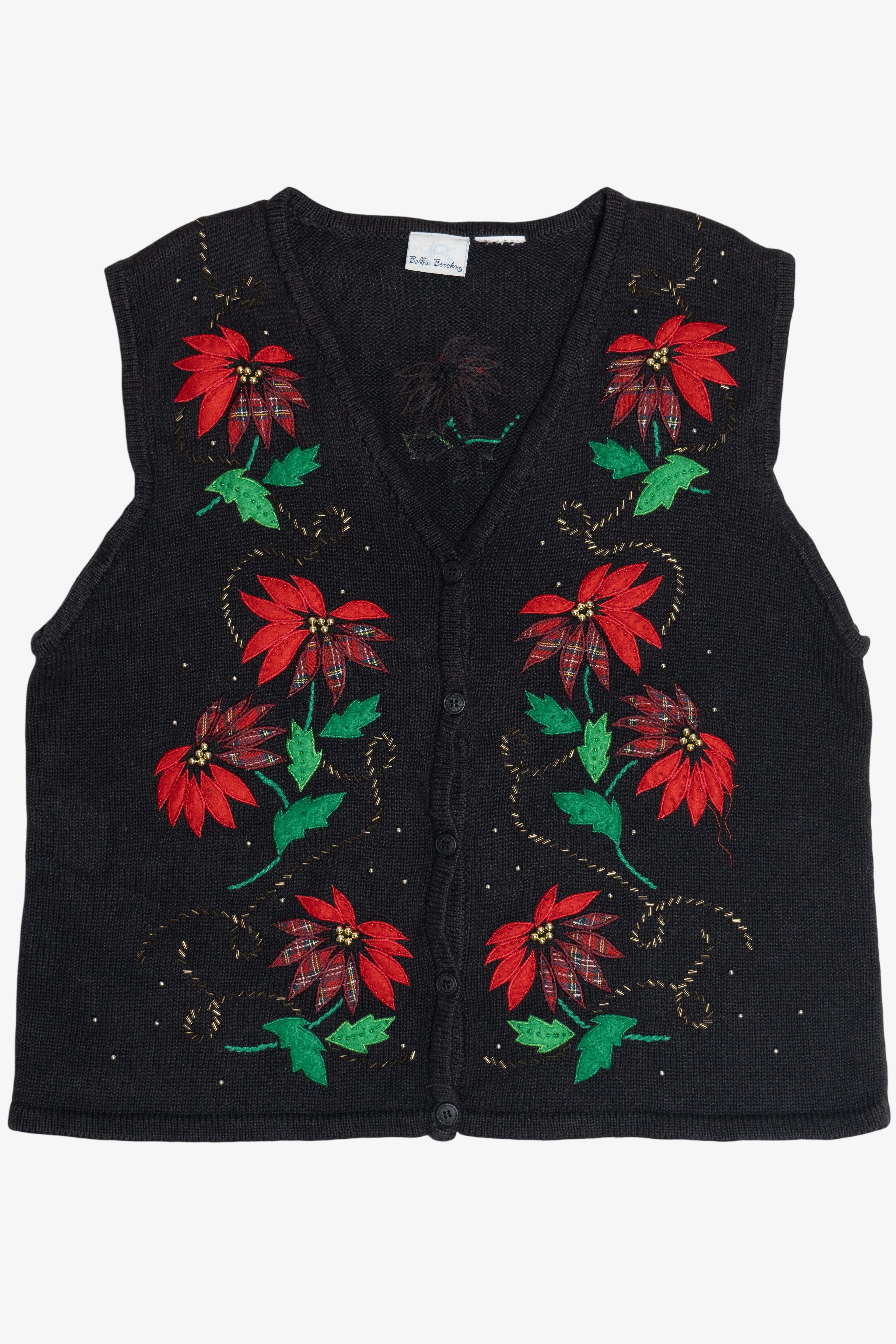 Vintage Bobbie Brooks Plaid Poinsettia Ugly Christmas Vest (1990s)