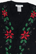 Vintage Victoria Jones Embroidered Poinsettias Ugly Christmas Vest (1990s)