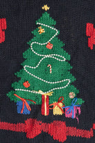 Vintage Black Stitch Knits Bows & Tree Ugly Christmas Sweater Vest (1980s)