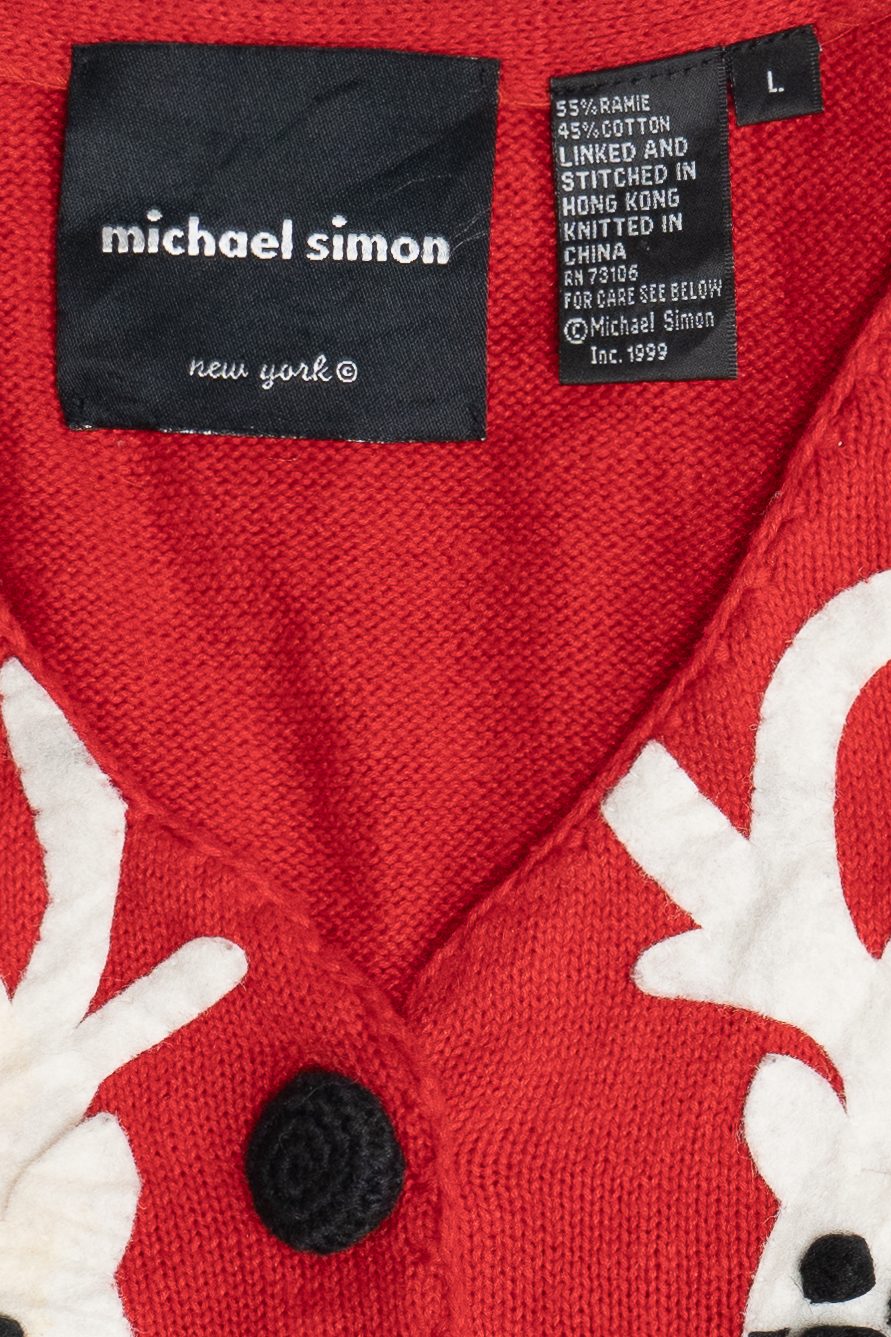 Vintage Michael Simon Reindeer Applique Ugly Christmas Vest (2000s)