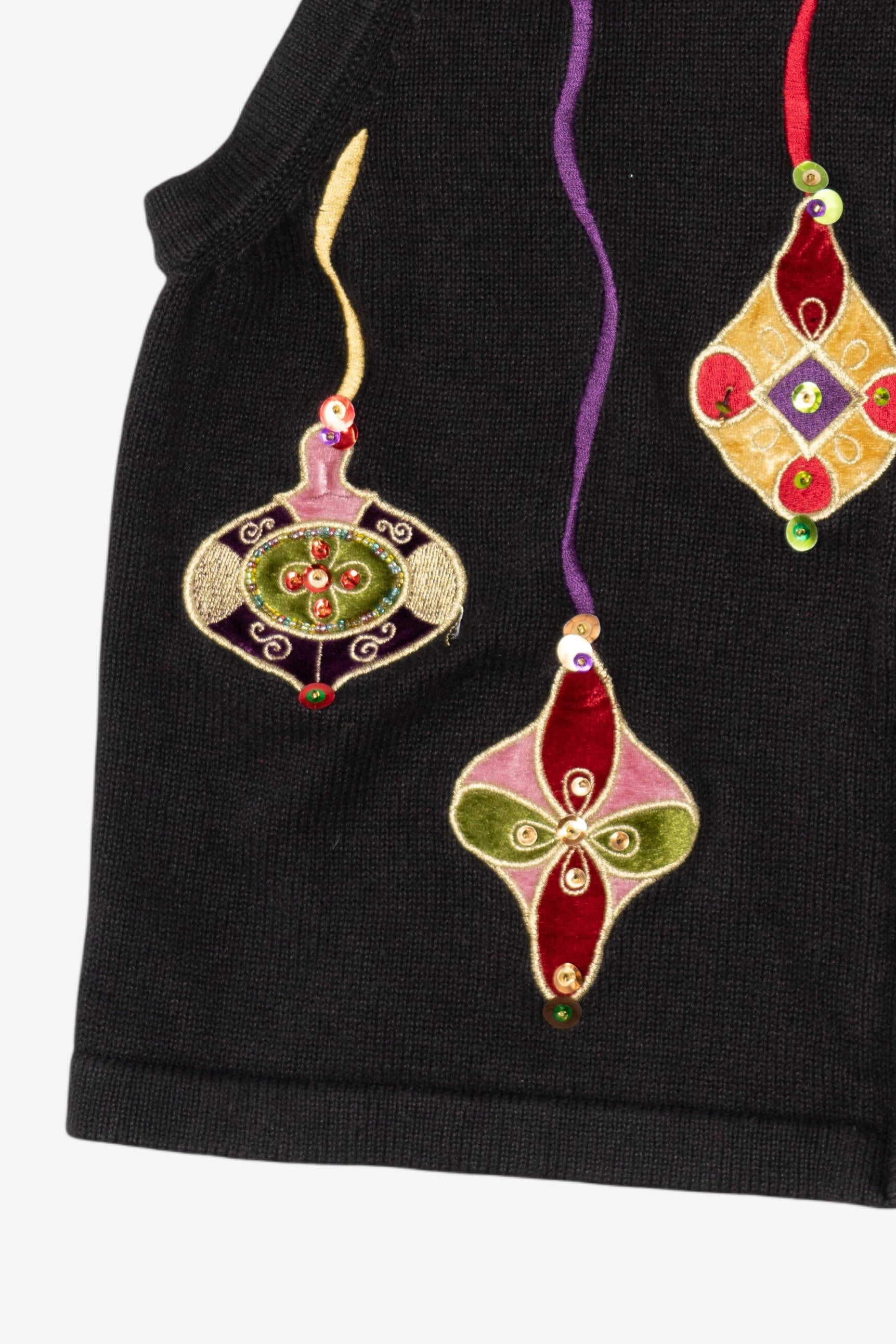 Vintage Black Merry & Bright Ornaments Ugly Christmas Vest (2000s)