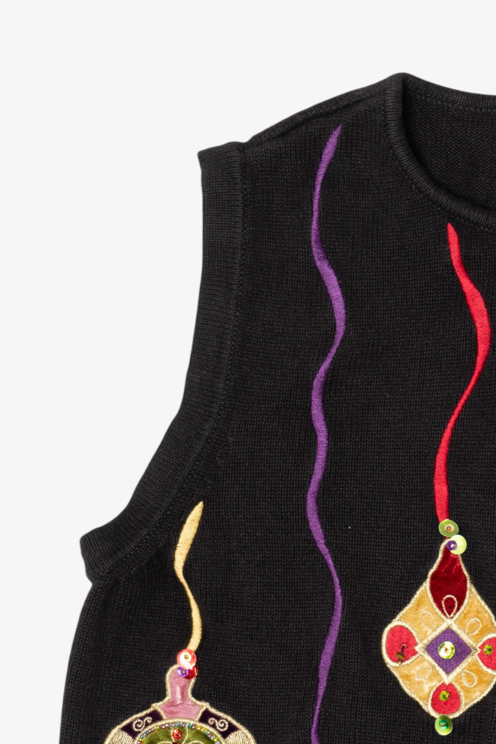 Vintage Black Merry & Bright Ornaments Ugly Christmas Vest (2000s)