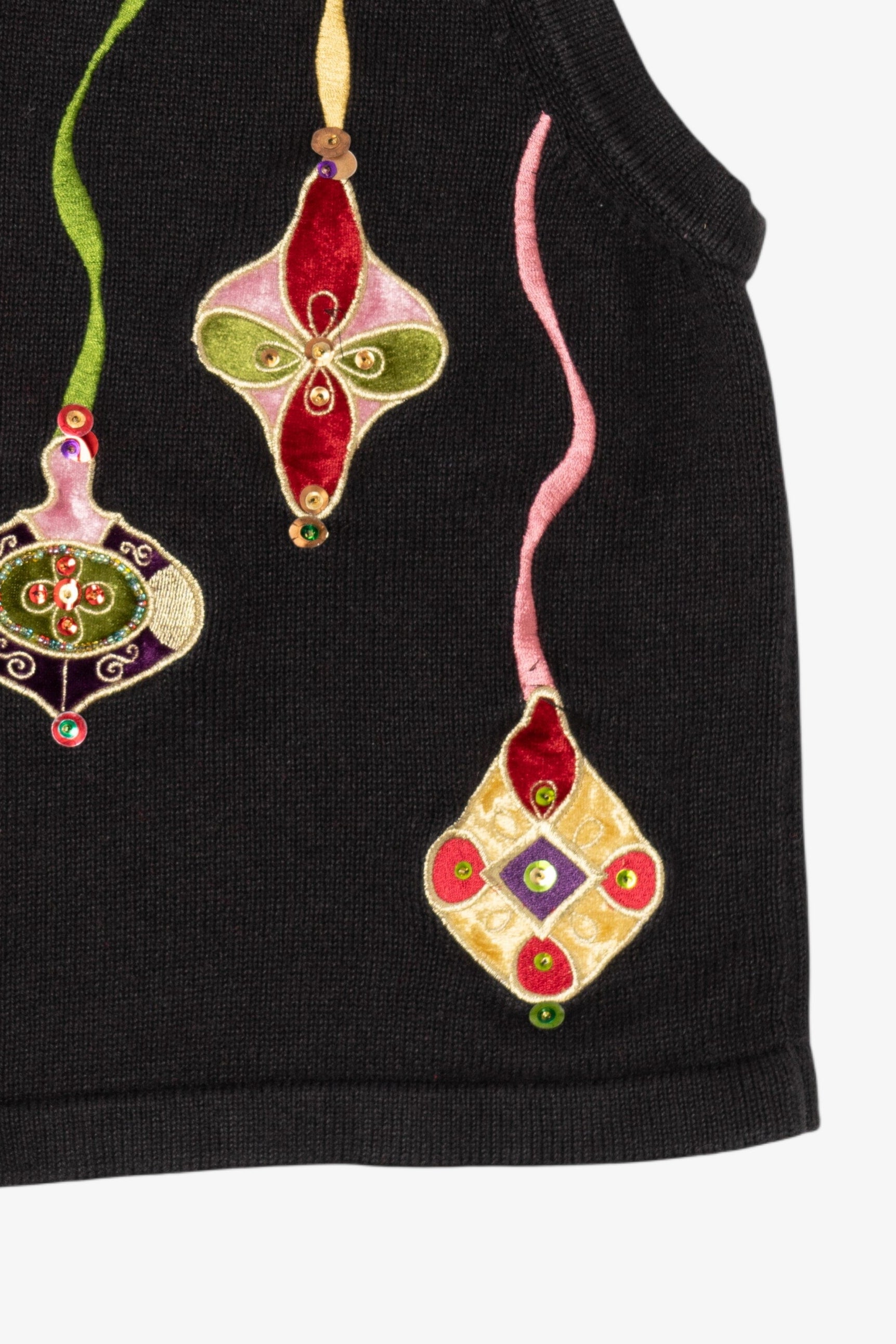 Vintage Black Merry & Bright Ornaments Ugly Christmas Vest (2000s)