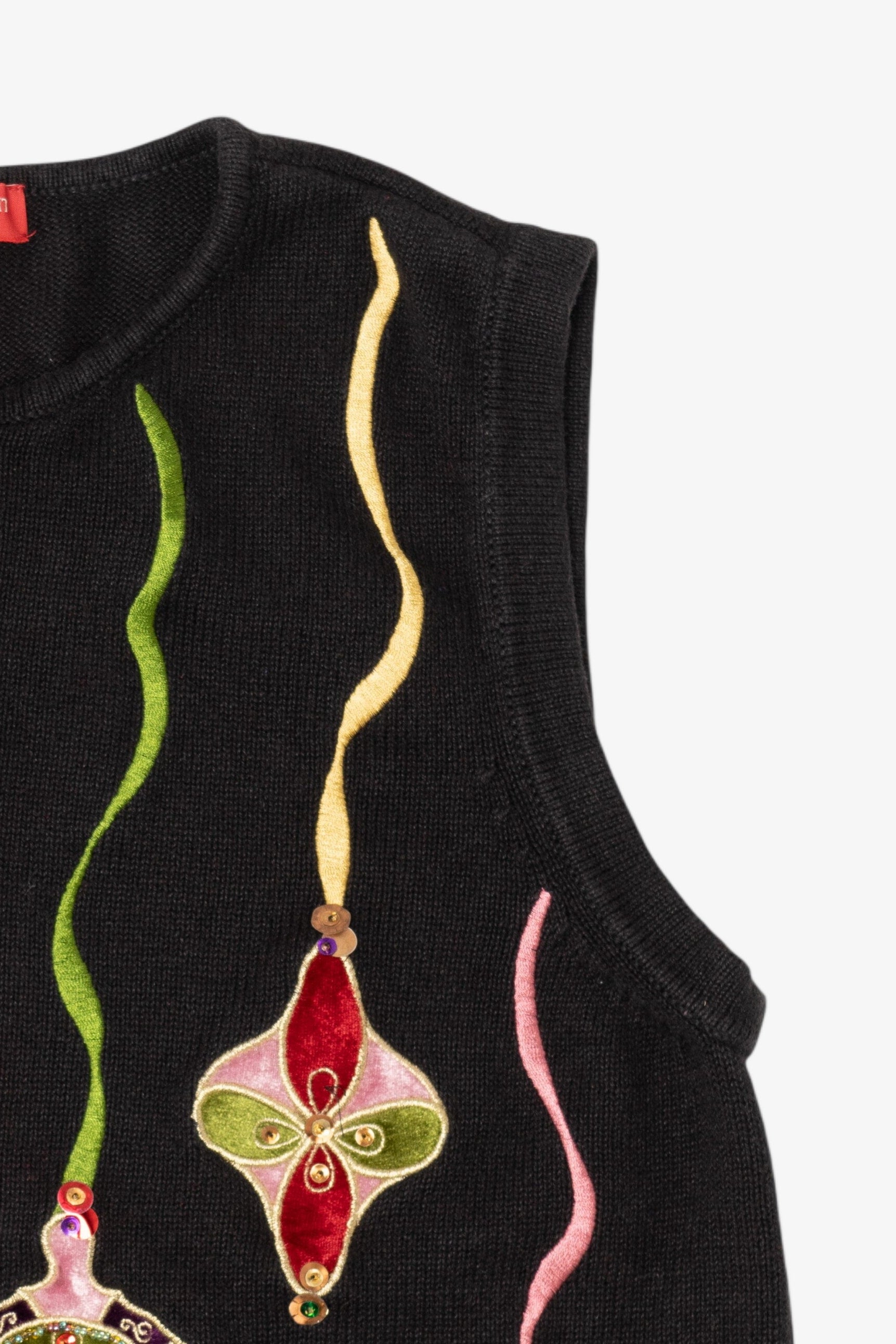 Vintage Black Merry & Bright Ornaments Ugly Christmas Vest (2000s)