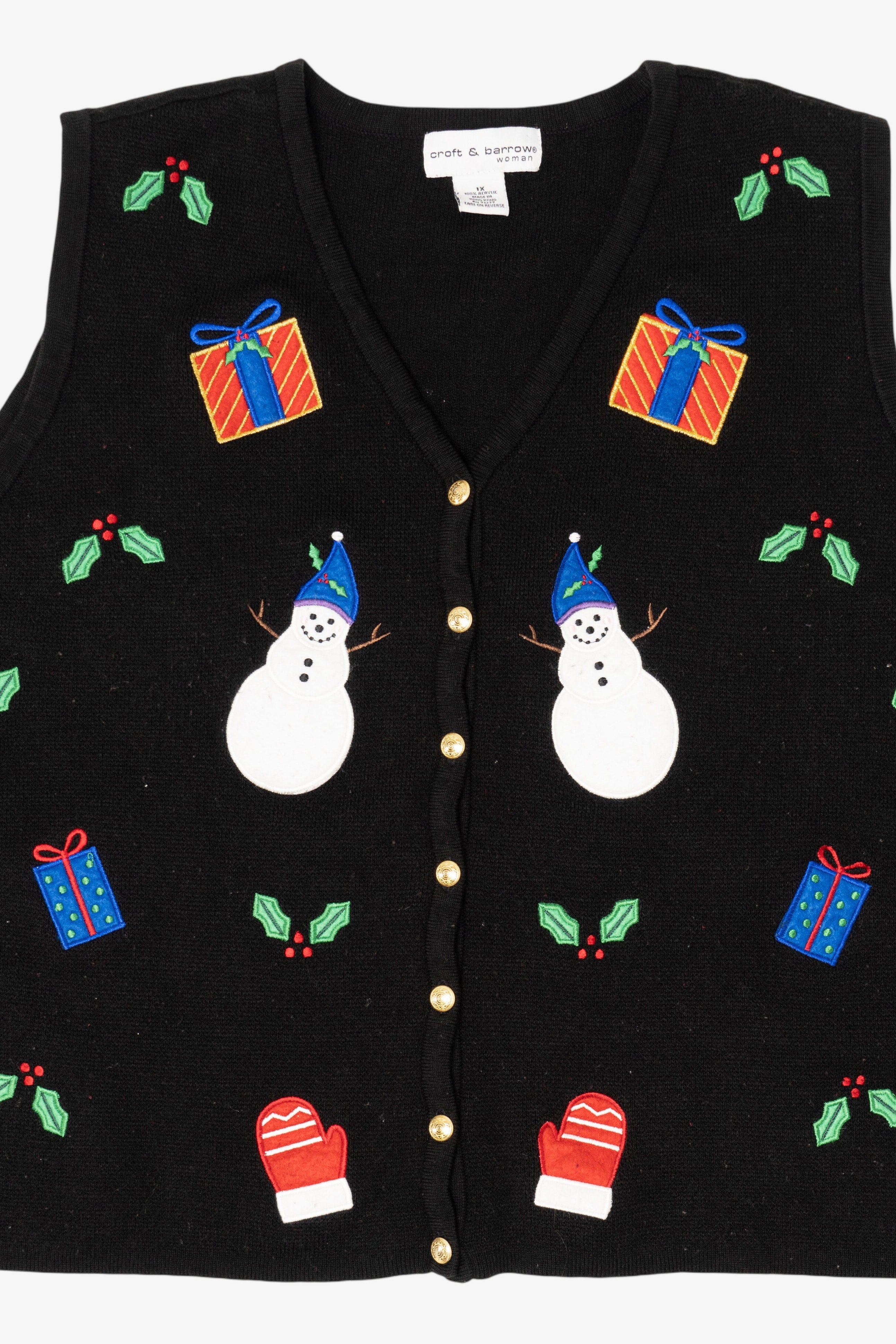 Vintage Black Croft & Barrow Snowmen Ugly Christmas Vest (2000s)