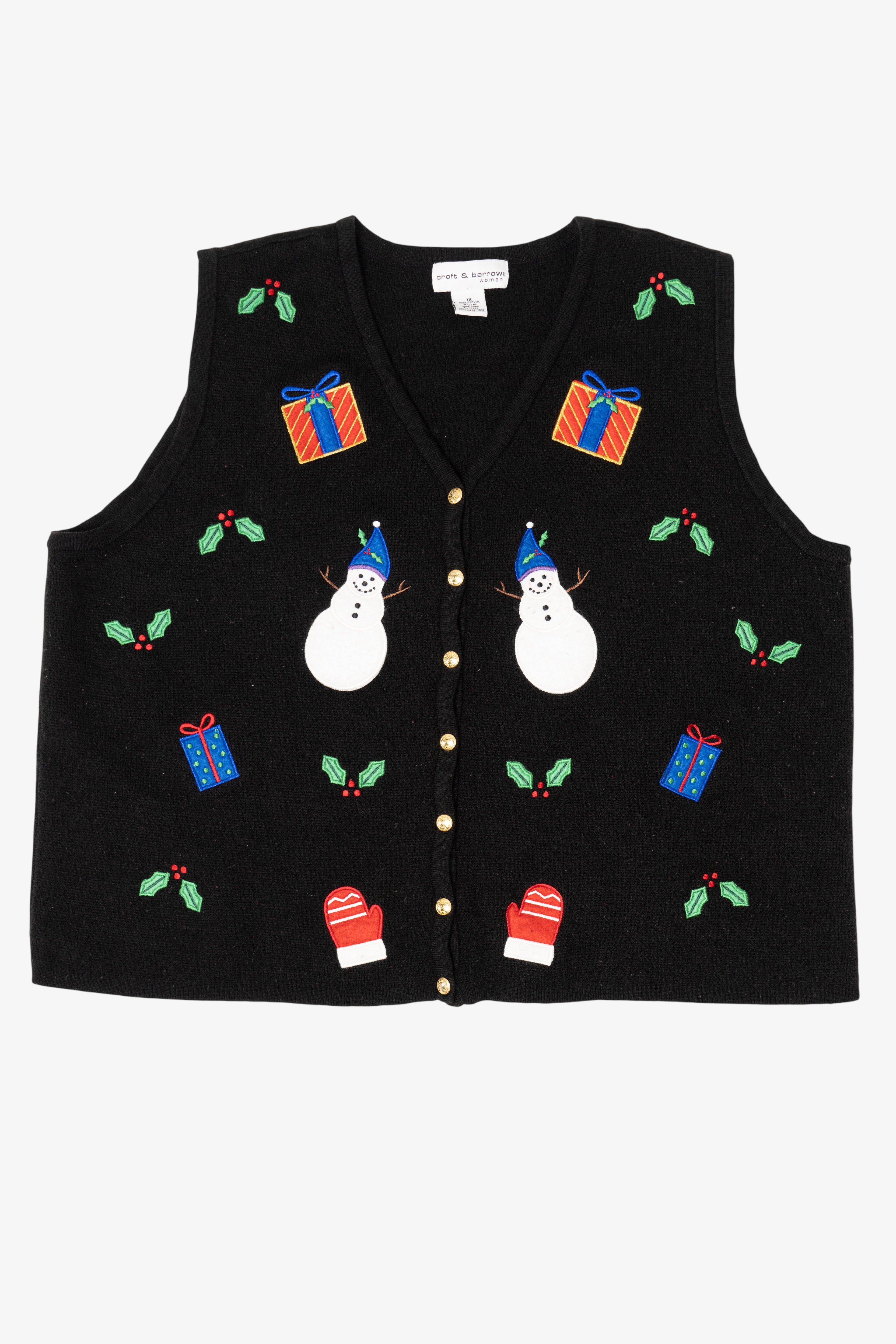Vintage Black Croft & Barrow Snowmen Ugly Christmas Vest (2000s)