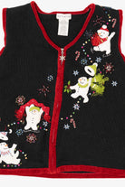 Vintage Black White Stag Snowmen Ugly Christmas Vest (1990s)