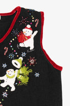 Vintage Black White Stag Snowmen Ugly Christmas Vest (1990s)