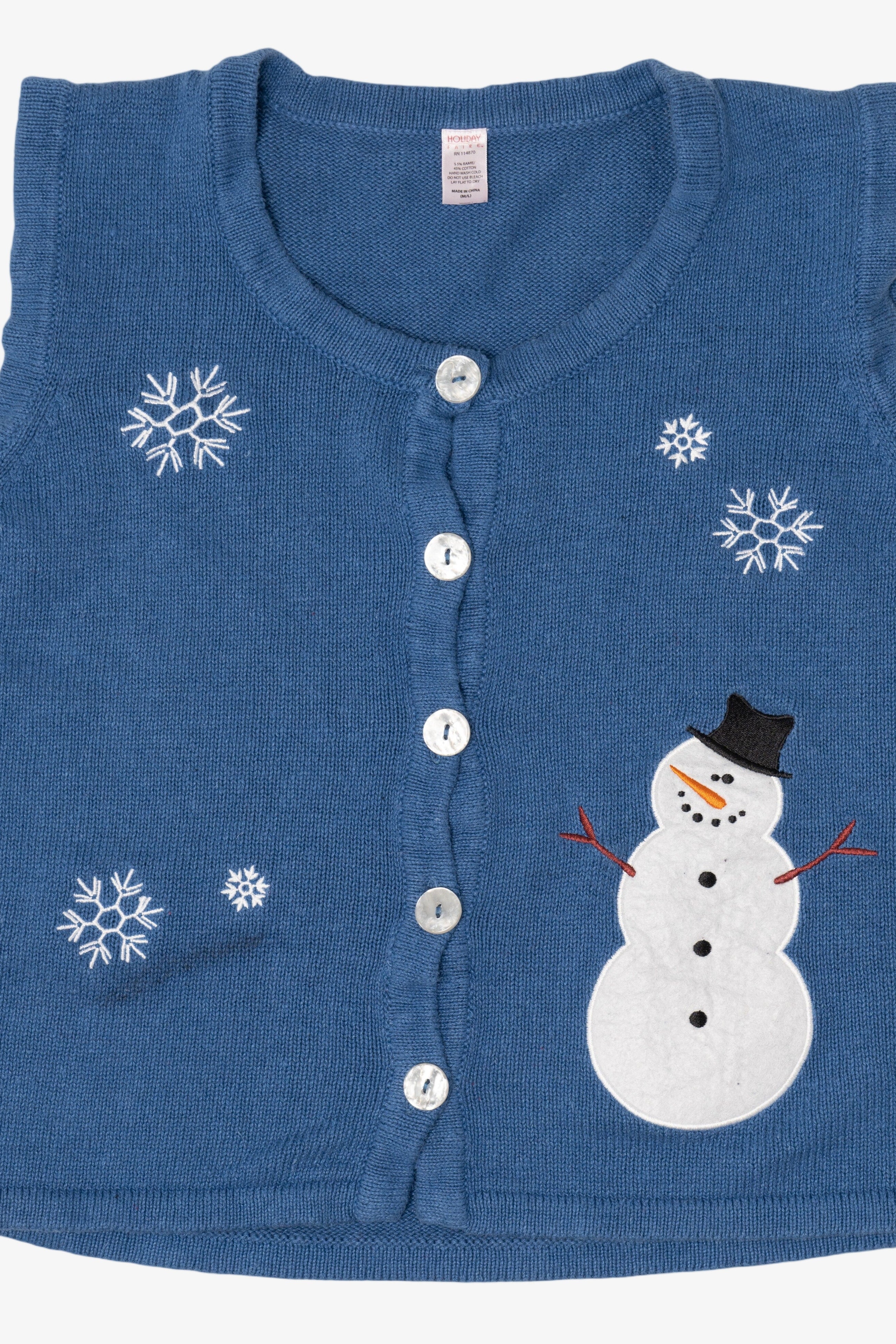 Vintage Blue Holiday Faire Snowmen Ugly Christmas Vest (2000s)