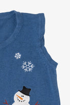 Vintage Blue Holiday Faire Snowmen Ugly Christmas Vest (2000s)