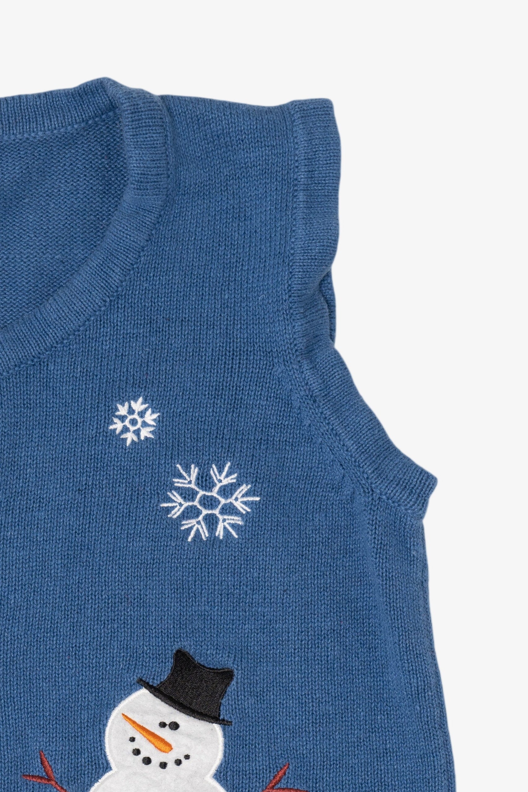Vintage Blue Holiday Faire Snowmen Ugly Christmas Vest (2000s)